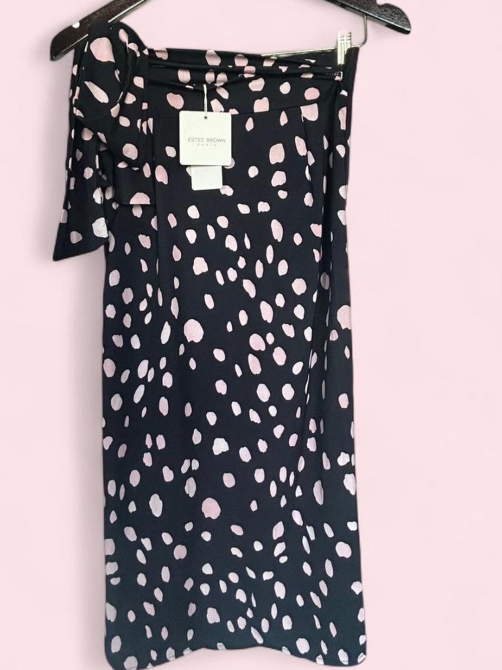 NWT🎁 Black & Blush Wrap Midi Skirt with Tie Detail